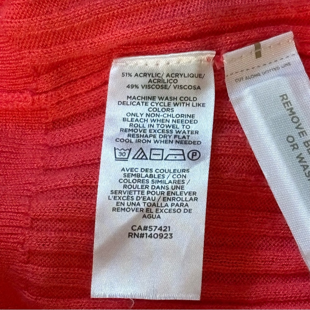 Preppy office LOFT Vibrant Coral Ribbed Women’s Cardigan V-neck L - Picture 3 of 10